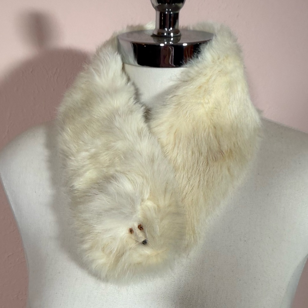 Vintage 1940 50's Retro genuine white rabbit collar scarf with fox face